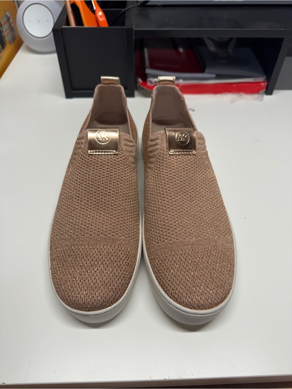 Michael Kors Rose Gold Knit Slip-On Sneakers